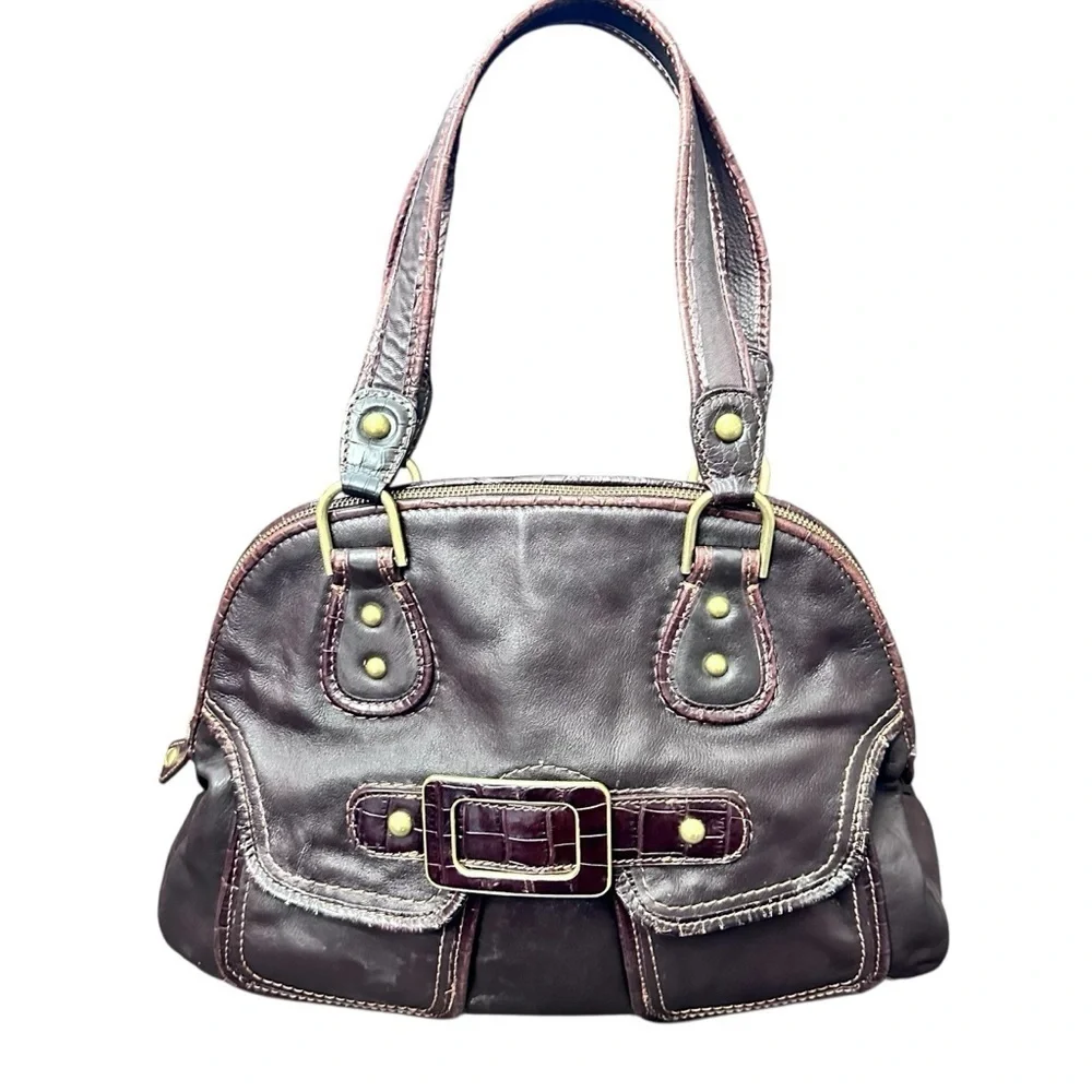 Vintage Via Spiga Hobo Brown Soft Leather Double Handle Tote Shoulder Bag Zipper